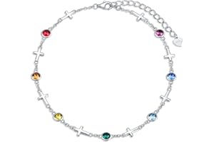 AOBOCO Anklets for Women Sterling Silver Ankle Bracelets with Crystals 9+2''