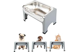 Fluff Trough 7.25 Inch Tall Elevated Dog Bowls for Medium & Small Dogs – Stainless Steel Raised Dog Bowl with Stand Holds 2 Cups of Pet Food – Vet Recommended, Dishwasher Safe Dog Feeder Station