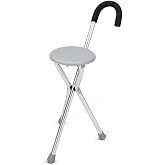 Oturaklı Baston Tabure, Katlanabilir Al&uuml;minyum Bastonlu Oturak, 3 Ayaklı Kaymaz Kau&ccedil;uk Tabanlı 21 cm Oturma Alanlı 85 kg Kapa