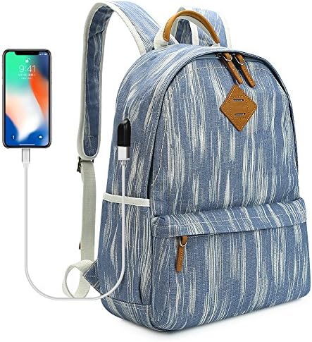 Glynee Canvas Students Backpack with USB Charging Port
