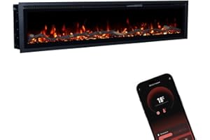 ‎GLOW FIRE GLOW FIRE Elektrokamin Core 182 mit realistischem 3D LED-Feuer - Wand-Elektrokamin mit Heizung und Kaminfeuer, App Steuerung, Knistereffekt & Timer, max. 1800 W, 182x35x12cm
