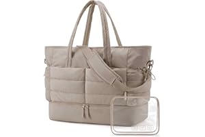 BAGSMART Puffer Reisetasche Groß 38l Sporttasche Damen Mit Schuhfach, Weekender Damen kliniktasche geburt Wasserabweisend HandgepäCk Tasche, 47*21*39cm Weiches Dickes StrapazierfäHiges Taslon, Kamel
