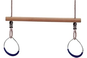 Loggyland Trapèze en Bois avec Anneaux de Gymnastique et Câble