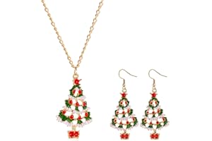 GUSXPPD Ensemble de Bijoux de Noël, Bijoux de Noël Boucle d'Oreille Collier, Collier Pendentif Arbre de Noël, Filles Sapin de Noël Pendentif Collier Boucles d'Oreilles, Cadeaux de Bijoux de Noël pour Femmes
