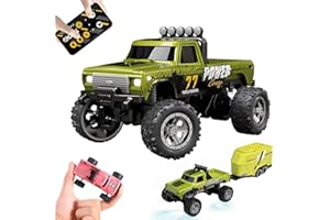 Kyduu Ferngesteuertes Auto, Monster Truck Spielzeug,Monstertruck 2.4GHz,1:64 Mini RC Monster Truck mit Anhänger Karosserielichter und Scheinwerfer,Crawler Spielzeug,Geschwindigkeit/Lenkung einstellbar