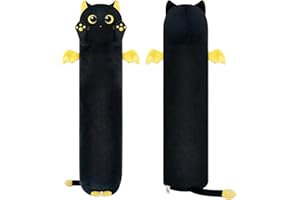Mewaii 51in Long Cat Plush Pillows Stuffed Animals Squishy Pillows - Cute Plushie Moon Eyes Cat Sleeping Hugging Pillow Toys for Kids(Black)