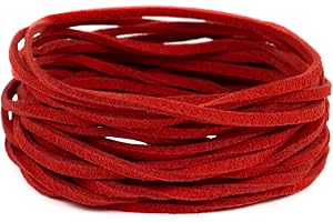 LEREATI Faux Leather Cord for Jewellery Making, 3mm Suede Cord Flat Leather String, 5m Leather Thong Cord Beading Thread for Necklace, Bracelet, Pendants, Dream Catcher, DIY Crafts (Red)