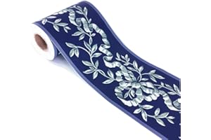 MEBOEM Meboom Self Adhesive Navy Floral Rattan Patten Wallpaper Border Peel Stick Wall Ceiling Decorative Sticker Waterproof 10cm X 10meters