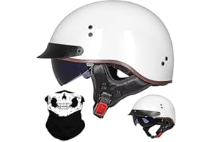 ACLFFSHOP German Style Vintage Motorcycle Jet Helmet, ECE Approved Open Face Motorbike Helmet, Retro Half Helmet, with Sun Visor and Removable inner, for Adult Men Women M~XXL