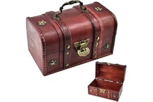 DOUSELLA Scrigno Portaoggetti con Lucchetto 21,5*13*12,5CM Portagioie Vintage in Legno Scrigno del Tesoro in Legno Scatole di Legno Decorative Forziere del Tesoro per Conservazione Scrigno Piccolo