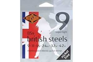 Rotosound BS9 Stainless Steel Super Light Gauge Electric Guitar Strings (9 11 16 24 32 42), White Black Red Blue