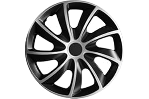 AUTOTEPPICH STYLERS (Verschiedene Größen) 14 Zoll Radkappe/Radzierblende 1 Stück Quad Bicolor (Schwarz-Silber) passend für Fast alle Fahrzeugtypen – universal