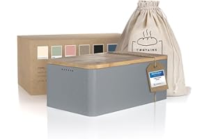 LARS NYSØM Pudełko na chleb I Pudełko na chleb z lnianą torbą dla trwałej świeżości I Wysokiej jakości bambusowa pokrywka, która może być używana jako deska do krojenia I 34x18,5x13,5cm