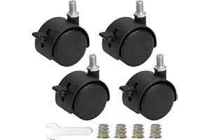 AMUSINGTAO 4 Pcs Caster Wheels,1.6 Inch Castors with Brake,Swivel Castor Wheels with M8 Threaded Stem Nut and Spanner for Furniture(Black)
