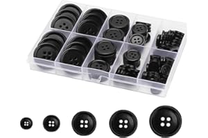 BBly 100Pcs Black Mixed Button Set, 10mm-25mm, Resin, Sewing Button, 100 Pack