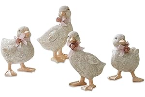 Loberon Set di 4 anatroccoli Orélie, poliresina, poliestere, bianco antico