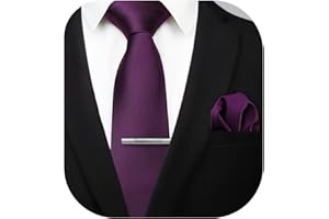 HISDERN Cravatta da Uomo e Fazzoletto da Taschino Classico Cravatta da Matrimonio Solida con Fazzoletto e Fermacravatta