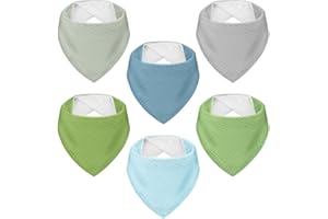 AOOTE Bavaglini Triangolari, 6 Pezzi Bavaglini Mussola, Assorbenti Morbidi Panno Drool, con Bottoni di Regolabili, per Sbavare, Dentizione e Burp, per Bambini e Bambine da 0 a 36 Mesi, Verde