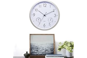 AZNEVER Gartenuhr Wetterfest Outdoor, Außenuhren Wasserdicht Mit Temperatur, Außenuhren Wetterfest Mit Thermometer Und Hygrometer, 12-Zoll-Außenuhren Für Die Terrasse, Funk-Wanduhr Schwarz Weiß, Groß Elegante