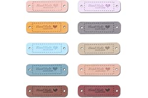 Borsgye 50 Stück Handmade Leder Etiketten Tags Hand Made Label zum Annähen Handgefertigte Kleidung Nähetiketten PU Label Aufnäher mit Löchern für Jeans Nähen Basteln Bekleidung mit Herz - 10 Fabren