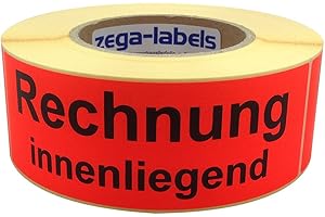 zega-labels Warnetiketten - Rechnung innenliegend - 500 Stück je Rolle - 150 x 50 mm - Versandaufkleber Papier Leuchtrot stark haftend