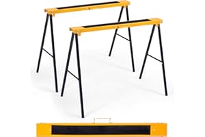 COSTWAY 2 x Gerüstbock, Klappbock Set, Stützbock Sägehilfe, Arbeitsbock Metall , Unterstellbock Belastbar bis 275 KG, Arbeitsböcke klappbar, Faltbarer Bock mit Griff, Sägepferd Stahl, Gelb