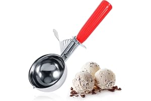 ‎DIOCHE Eisportionierer 5,2 cm, Poliert Edelstahl Eislöffel, Portionierer für Eiscreme, Reis, Melonenkugeln, Plätzchen, Kuchen, Obst, Kartoffelbrei, Teig, Küchenwerkzeug mit Bequeme Kunststoffgriff (Rot)