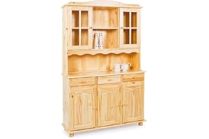 Dmora Mobile Buffet credenza vetrina Shabby, Pino massello, 130 x 198 x 32 cm