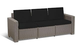 G&H Keter Allibert California Outdoor Replacement Cushion Pads 2, 3 or 4 Seater Rattan Patio Set Sofa Cushions Pads(CUSHION) (6 PC Black 3 Seater) With 100% Foam Filling