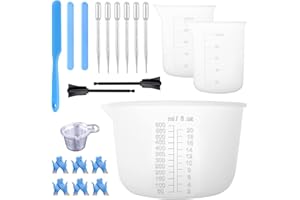 BANTI Messbecher Set Mischbecher Epoxidharz Silikon Becher Groß 600ml & 2 Stück Mini Messbecher Klein 100ml Labor Silikonbecher für Epoxidharz Rührstäbchen Mit Pipetten Kunststoff Mischpaddel Handschuhe