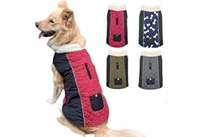 Etechydra Manteau d'hiver imperméable réversible réglable et réfléchissant avec col en polaire chaude pour chiens de petite, moyenne et grande taille, rouge + noir, taille S