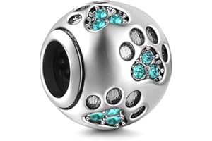 CHAWIN Jewelry Paw Prints Charm fits Pandora Charm Bracelets, Solid 925 Sterling Silver Beads with Clear Crystal, Round Ball Shape, European Style, Pet Cat Dog Puppy Charms
