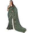 SIRIL Women's Georgette Laheriya Printed & Embroidery Saree with Unstitched Blouse Piece, Green, One Size