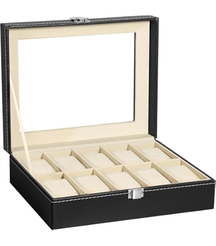 Porta Orologi 12 Scomparti Uten - Vetro Trasparente, PU, Cuscinetti Rimovibili, Grigio - Foto 8