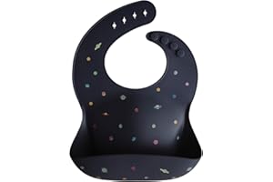 Mushie Baby Silicone Bib | Adjustable Fit Waterproof Bibs | Easy Wipe Baby Feeding Bibs | 4 Adjustable Sizes with Deep Front Pockets | 100% BPA and Phthalate Free