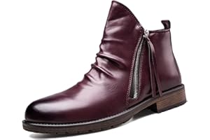 ELDEMA Bottes Chelsea à fermeture éclair pour hommes, Design plissé Vintage, bottes montantes en cuir faites à la main, antidérapantes, bottes Chelsea décontractées pour le travail