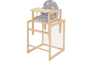 roba Kombi-Hochstuhl, Hochstuhl mit Essbrett wandelbar zu Tisch & Stuhl, Kinderhochstuhl Holz natur, Sitz gepolstert Folie ‚Little Stars‘ 7512F190