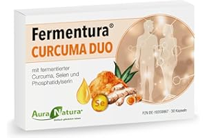 ‎AURA NATURA Fermentura® CURCUMA DUO | Hochdosierte Kurkuma-Kapseln mit Curcuma-Extrakt & fermentiertem Curcuma-Granulat | Mit Selen & Phosphatidylserin | 30 vegane Kurkuma-Kapseln ohne Zusätze