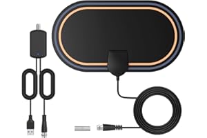 Bqeel Antenne TV Intérieur Puissante, Antenne TNT, Amplifiée 120 Miles avec Amplificateur de Signal Booster et 3,7 Mètres Câble Coaxial, Soutien Smart TV 1080P HD 4K VHF UHF FM