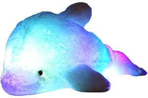 Zinsale 7 Cambi di Colore LED Lighten Giocattolo farcito con i Delfini Cuscino Peluche Luce Notturna (Blu, 45cm)