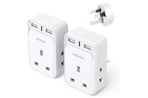 AODENG UK to Australia Plug Adapter 2 Pack 6 IN 1 Australian Travel Adapter with 2 USB Ports & 1 USB-C Fast Charger(5V/3.4A) and 2 Shaver Plug Adaptor UK to Australian New Zealand Fiji Argentina etc (Type I)