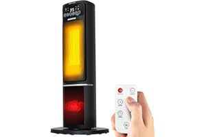 Aigostar Chauffage d'appoint avec Flamme 3D, 2000W Radiateur Electrique, Céramique, Télécommande, 5 Modes & ECO, Silencieux, Chauffage Rapide, Température Réglable, Minuterie 24H, Oscillation - Ayden