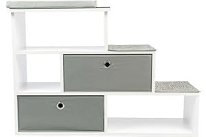 PetFusion Pet Step Window Perch White Bookshelf with Storage Baskets for Dogs and Cats - Modern Pet Furniture with Premium Foam Perch Pad