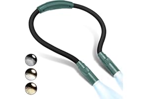 LUXJET 3 Colours Neck Reading Light for Knitting, Hand Crafting, Crochet - Round LED Book Lamp for Reading in Bed at Night, USB Rechargeable Battery for 80+ Hours Working (Dark Green)