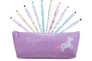 BIQIQI Unicornio Estuche Papelería Set Lápices Bolígrafos de Unicornio Escolar Kawaii Boligrafos Gel 10 Colores para el Colegio y La Oficina Regalo de Cumpleaños Niña 4 5 6 7 8 9 10 Años