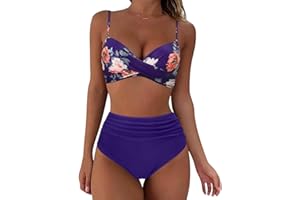GENERIC Bikini Sets for Older Women UK Two Piece Swimsuits High Waisted Top Swimwear Tankini Bottoms Tummy Control Printed Plus Size Bathing Suits Beachwear