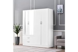 PALAKLOT High Gloss Bedroom Furniture Set – Wardrobe Stylish & Durable Storage Solutions White | Modern Bedroom Furniture Range (White, 4 Door Wardrobe)