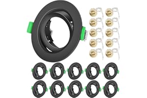 TOFISR Recessed Ceiling Light Fitting - GU10 Downlights for Ceiling,Round Matt Black Finish Frame Spotlight Mounting Frame,68-80mm Cut-Out,Adjustable Recessed Spotlight Frame with GU10 Lamp Holder,10 Pack