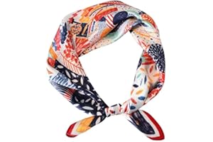 GIMIRO Écharpe en soie synthétique, carrée, au motif impressionniste, style vintage, pour le travail de bureau ou taille décontractée, 53 x 53 cm