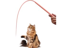 Matsizen Caña de pescar para gatos de silicona Twigletail larga Twiggle Tail Interactiva en forma de cola de ratón, juguete divertido para gatos, adecuado para uso en interiores, 77 cm (rosa)